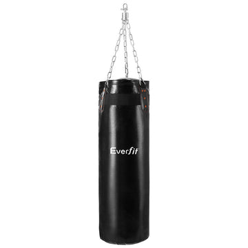 Black Everfit punching bag with a chain on a white background