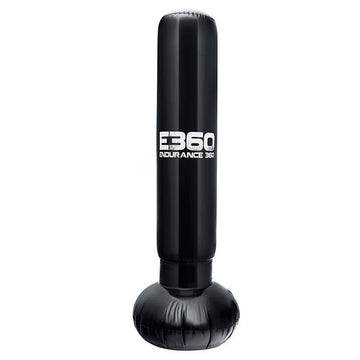 Black punching bag with 'E360 Endurance' branding on a white background