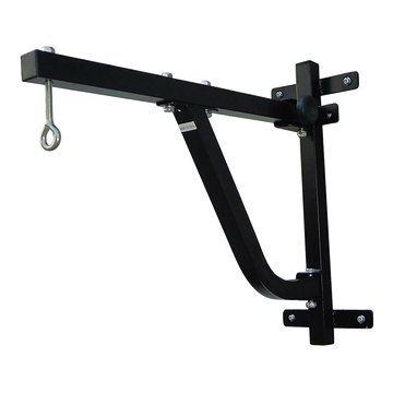 Black metal punching bag stand on a white background