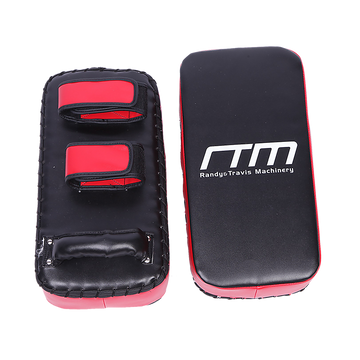 Black and red martial arts training pads with 'RTM' branding on a white background