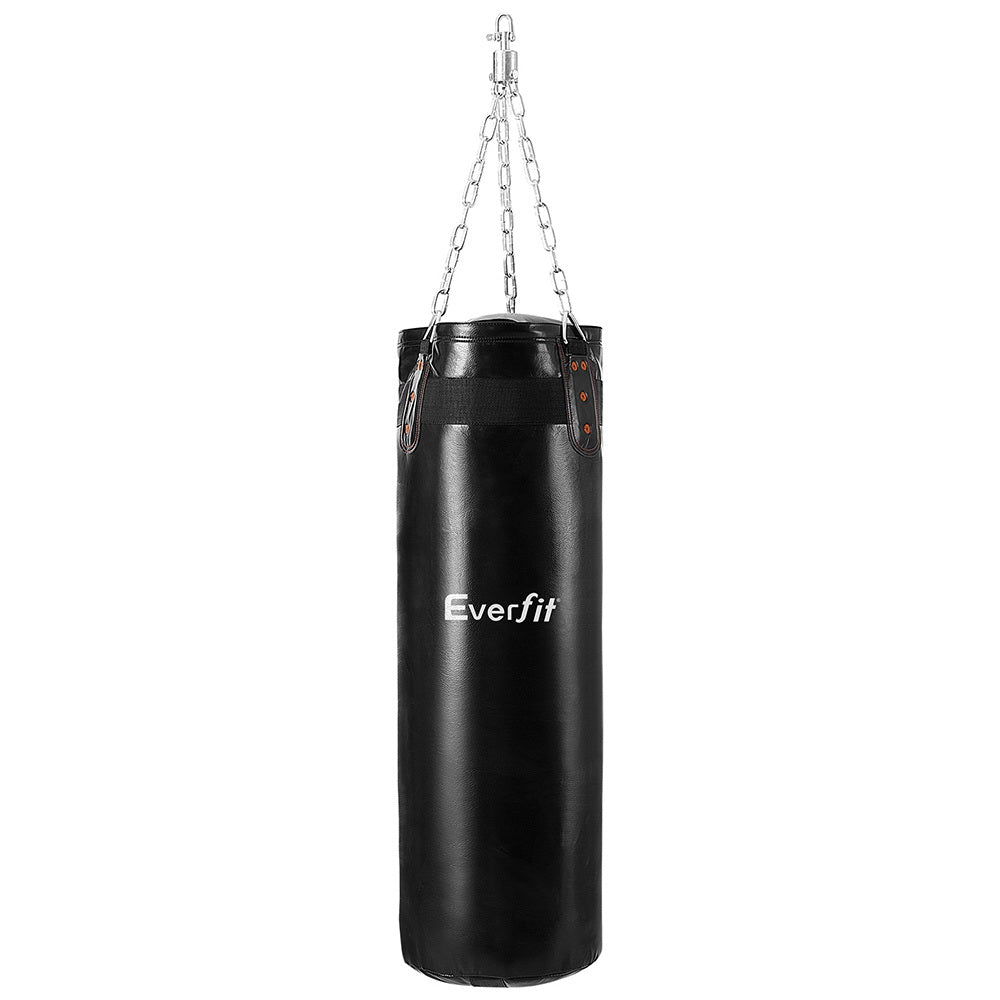 Black Everfit punching bag with a chain on a white background