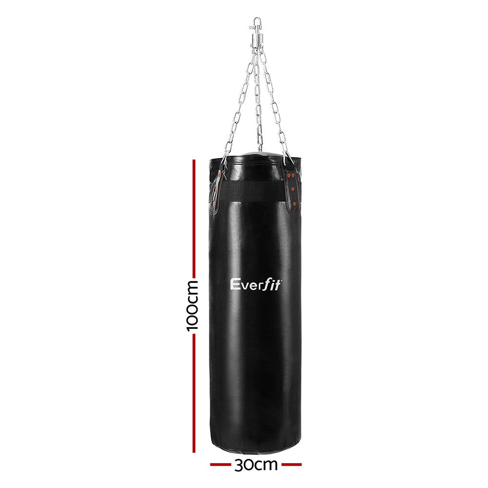 Black Everfit punching bag with a chain on a white background