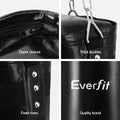 Black punching bag with features labeled and Everfit brand visible