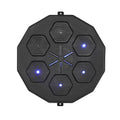 Black electronic device with hexagonal patterns and blue lights on a white background