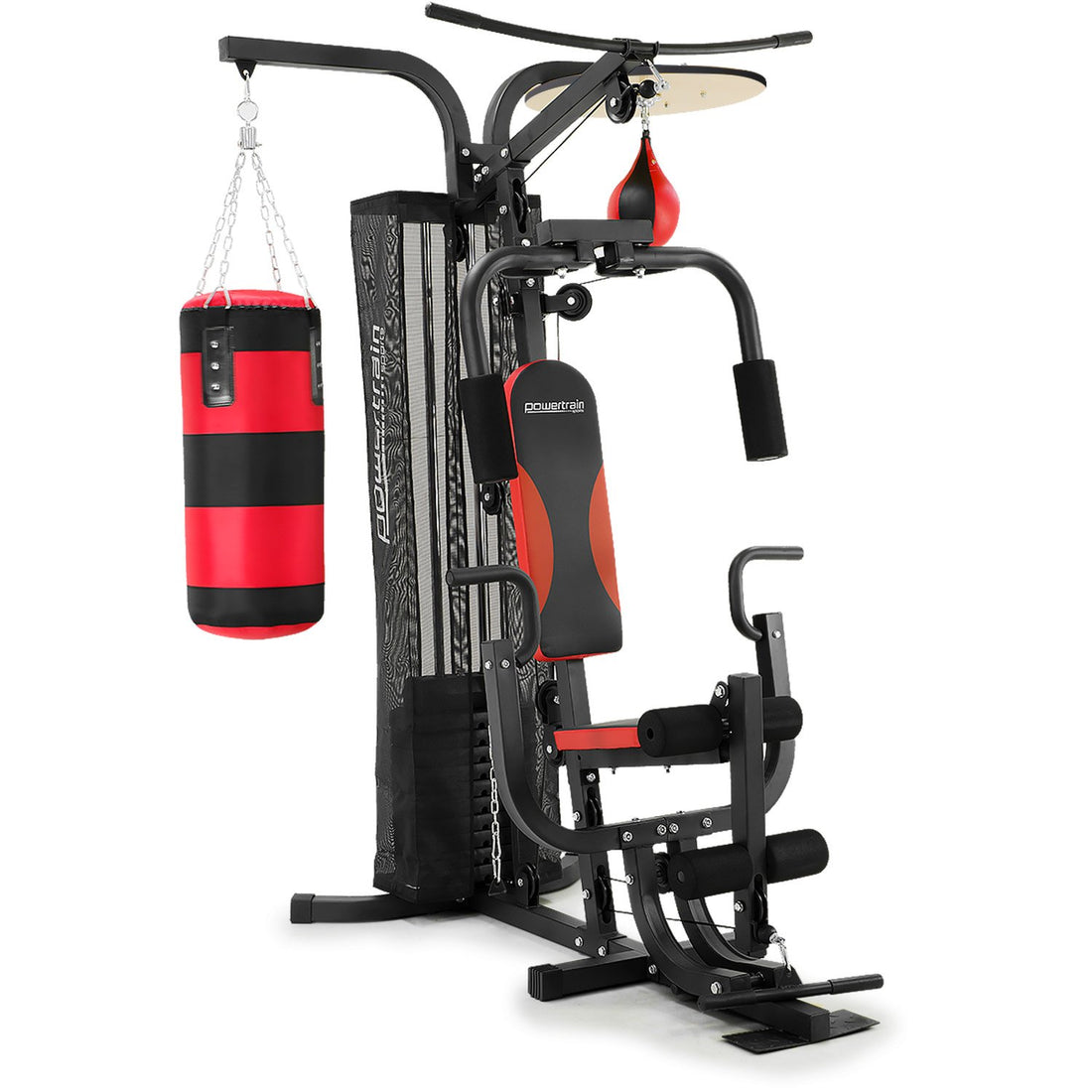 Home gym equipment with punching bags on a white background