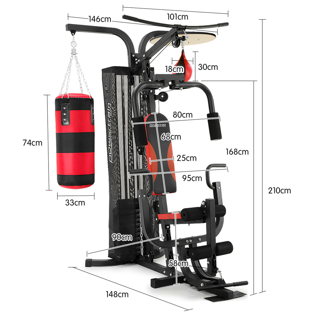 Home gym equipment with punching bags on a white background