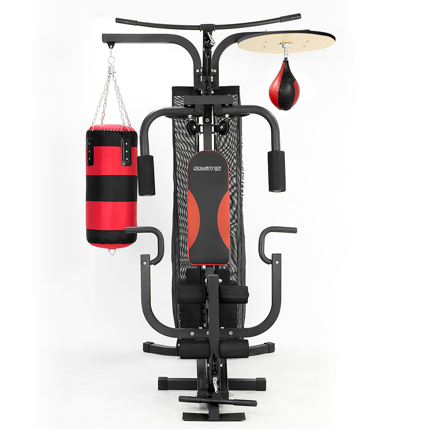 Fitness equipment with punching bag and speed bag on a white background