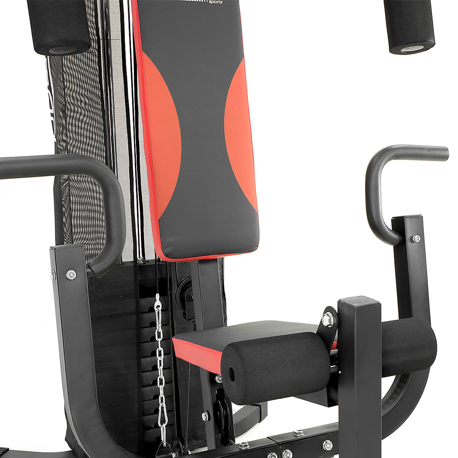 Gym machine with black and red design on a white background
