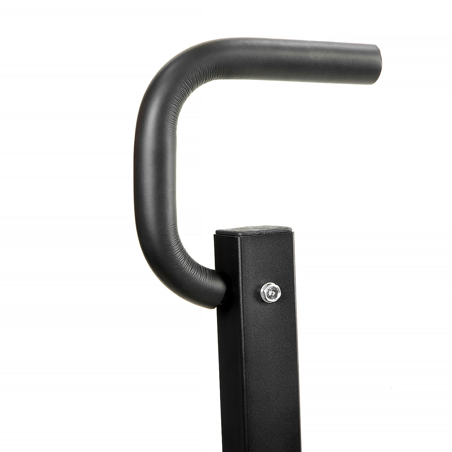Black metal handlebar with a square base on a white background