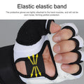 Elastic band on a protective glove with text about hand muscle attachment.