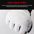 White boxing glove with text about high elastic buffer on a gray background