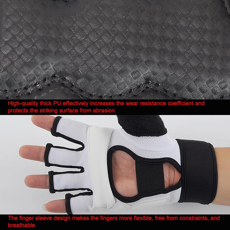 Black and white glove with finger sleeves on a textured surface