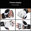 White and black gloves with 'Leslon' branding displayed on a black background.