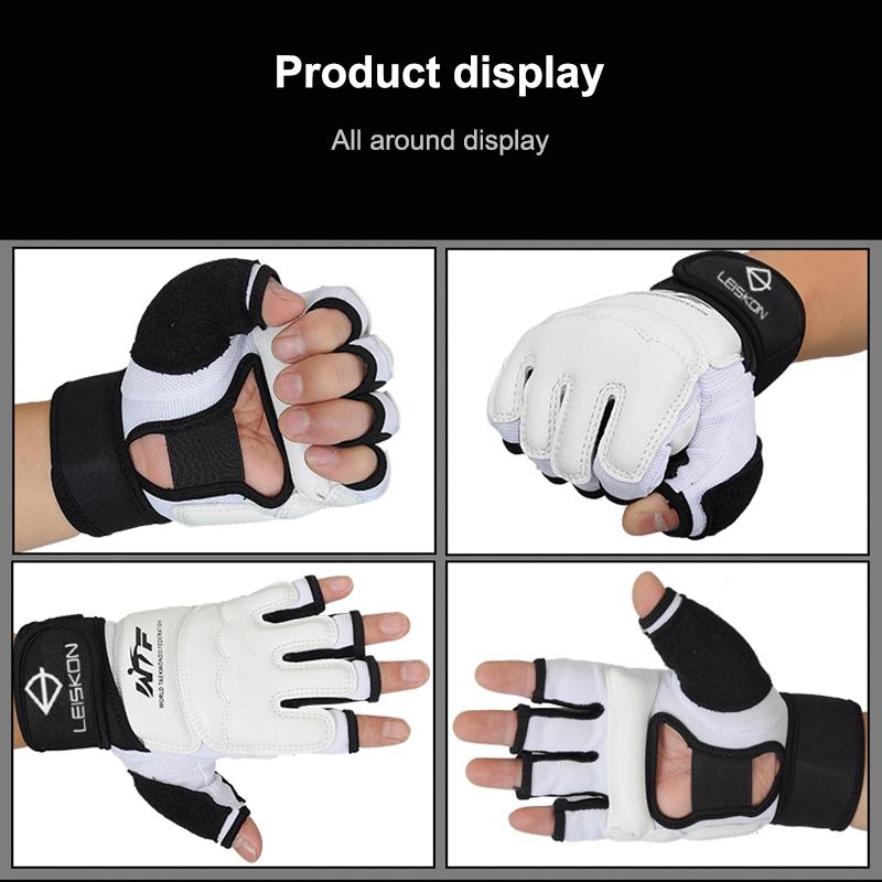White and black gloves with 'Leslon' branding displayed on a black background.