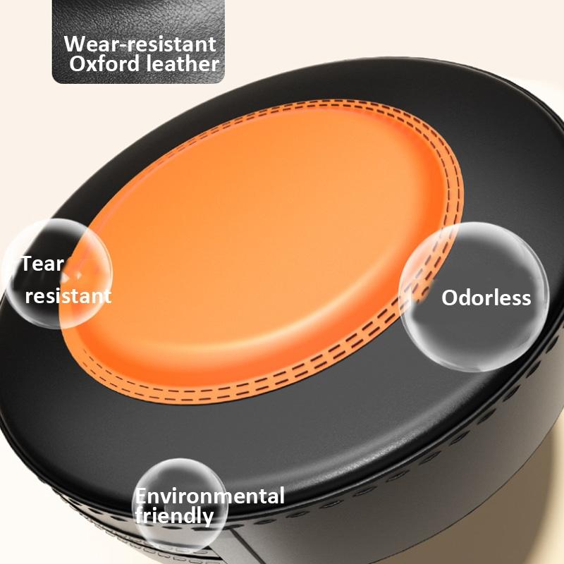 Close-up of a black leather seat with features highlighted on a white background
