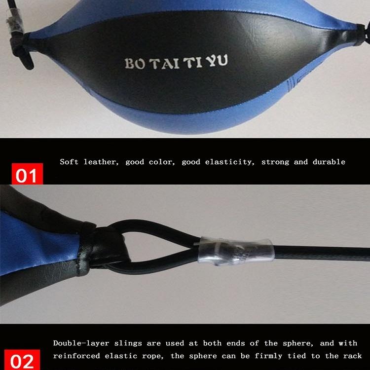 Blue and black punching bag with 'BO TAI TI YU' branding on a light gray background.