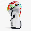 Colorful boxing glove with brand logo on a white background