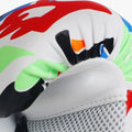 Close-up of a colorful sports ball with brand logo on a white background