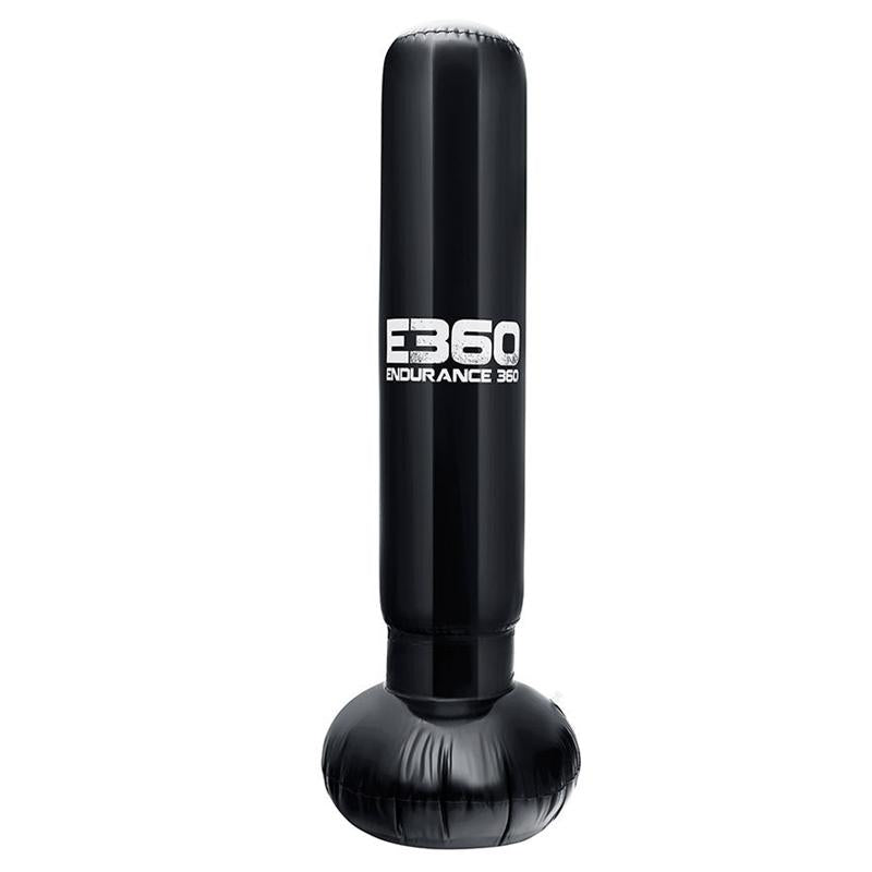 Black punching bag with 'E360 Endurance' branding on a white background