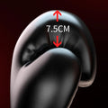 Black sandal with measurement label on a dark background