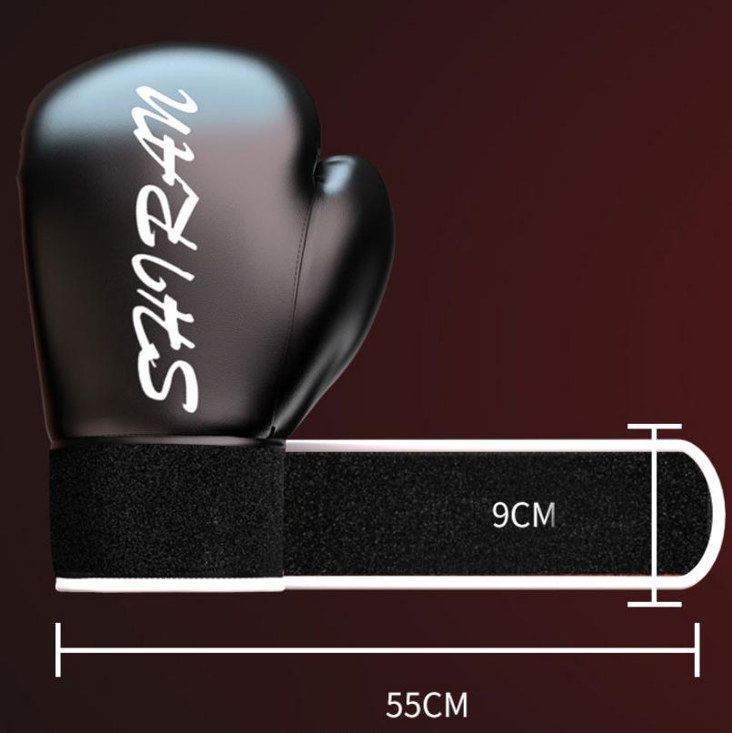 Black boxing glove with measurement details on a dark background