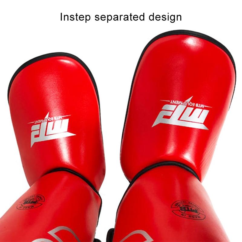 Red shin guards with a brand logo on a white background
