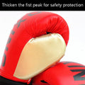 Red boxing gloves with a thickened fist peak for safety on a white background