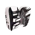 Black and white martial arts training pads with abstract design on a white background