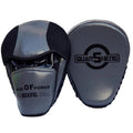 Pair of boxing focus mitts with 'Quan Sheng' branding on a white background