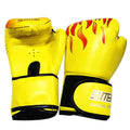 Yellow boxing gloves with flame design on a white background