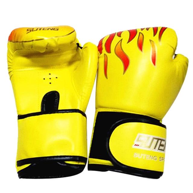 Yellow boxing gloves with flame design on a white background