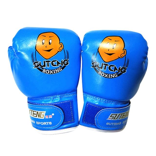 Blue boxing gloves with Suteng Boxing logo on a white background