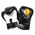 Black boxing gloves with a logo on a white background