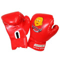 Red boxing gloves with a logo on a white background