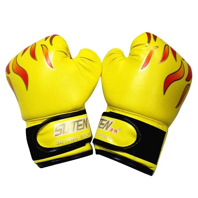 Yellow gloves with flame design and 'Suteng' branding on a white background