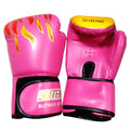 Pink boxing gloves with flame design and 'Suteng' branding on a white background
