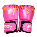 Pink boxing gloves with flame design and Sutek branding on a white background