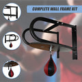 Wall-mounted punching bag frame kit with a punching bag, shown against a blurred background.