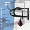 Heavy-duty wall-mounted punching bag kit with specifications on a blue and white background
