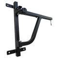 Black metal punching bag stand on a white background