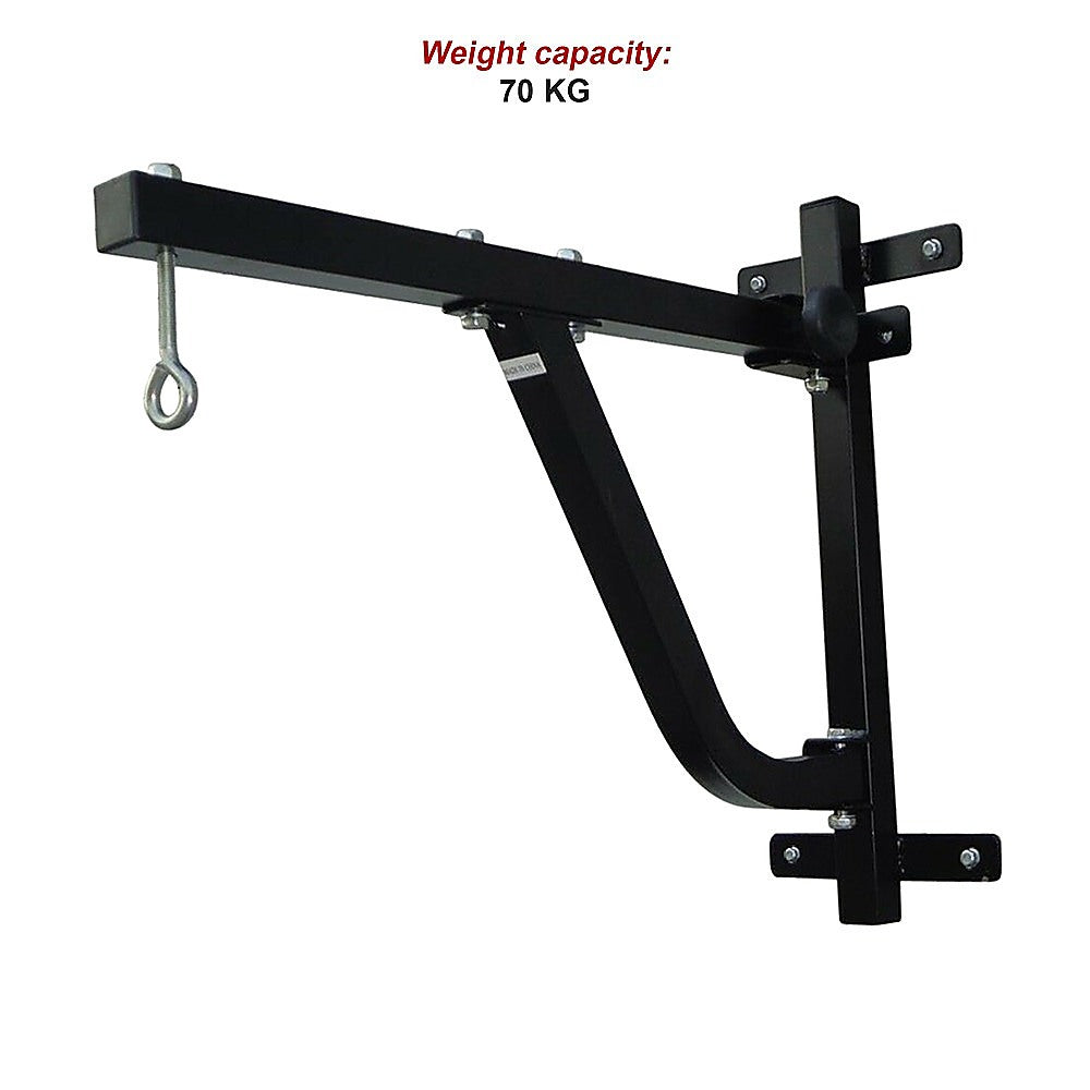 Black weightlifting bar attached to a wall with a weight capacity of 70 KG displayed.