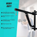 Heavy-duty boxing bag stand with specifications on a blue and white background