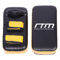 Black and yellow martial arts training pads with 'RTM' branding on a white background