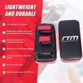Black and red martial arts training pads with RandyTravis Machinery branding on a red background with product details.