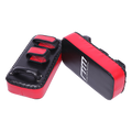 Red and black martial arts training pads on a white background