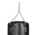 Black punching bag with chain on a white background