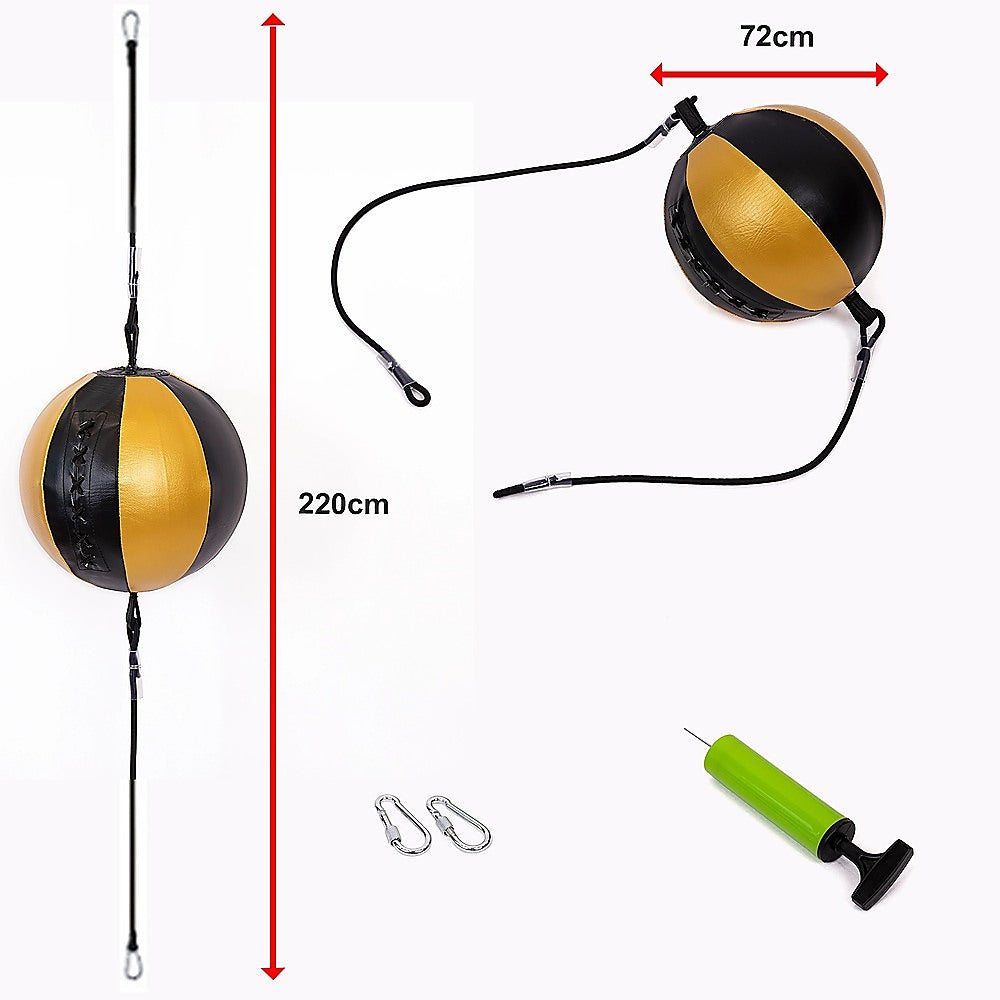 Fighting ball with attachments and pump on a white background